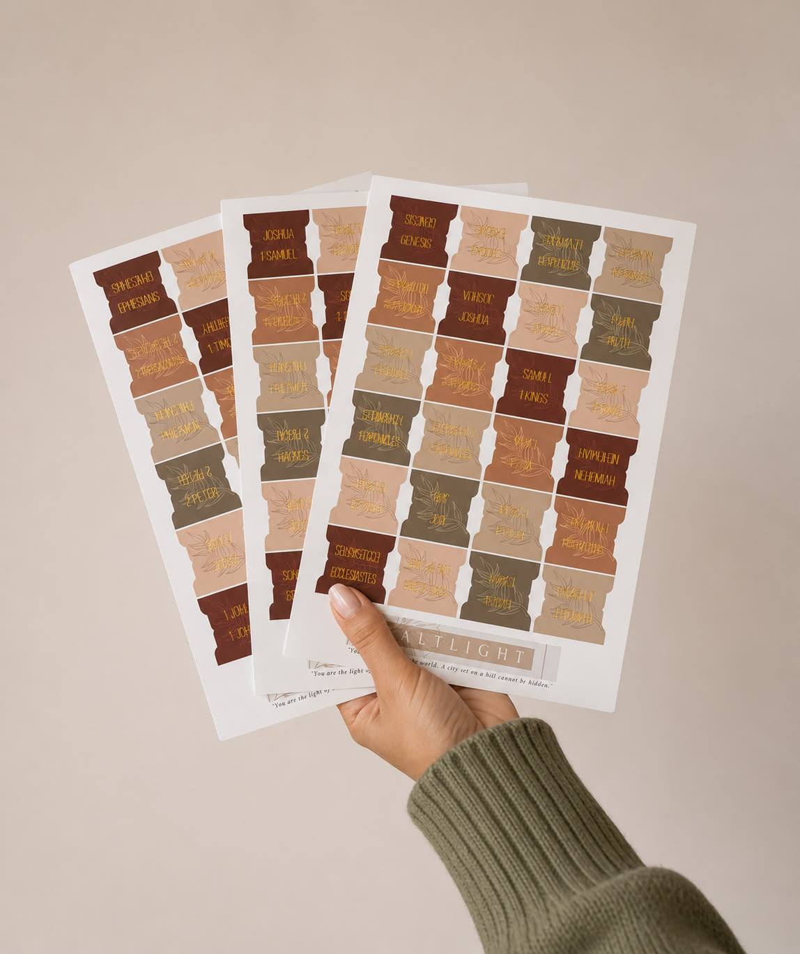 Bible Tabs — Earth Tone + Gold Foil (Matte-Coated)