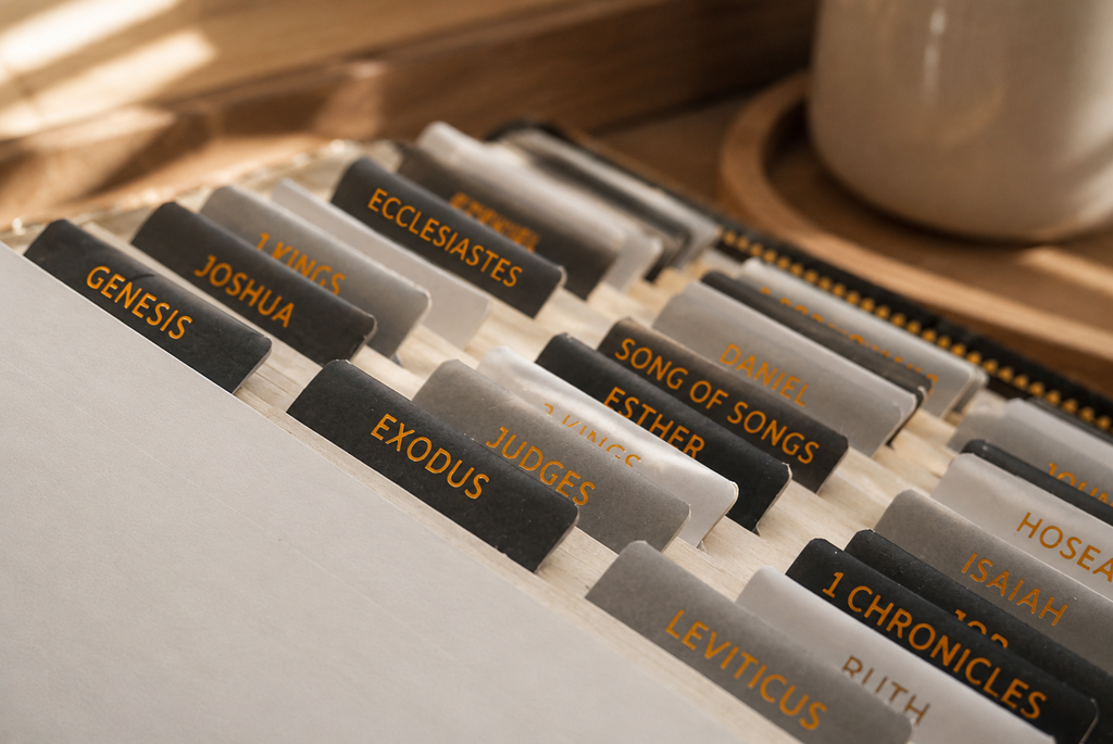 Bible Tabs — Black + Copper Foil (Matte-Coated)