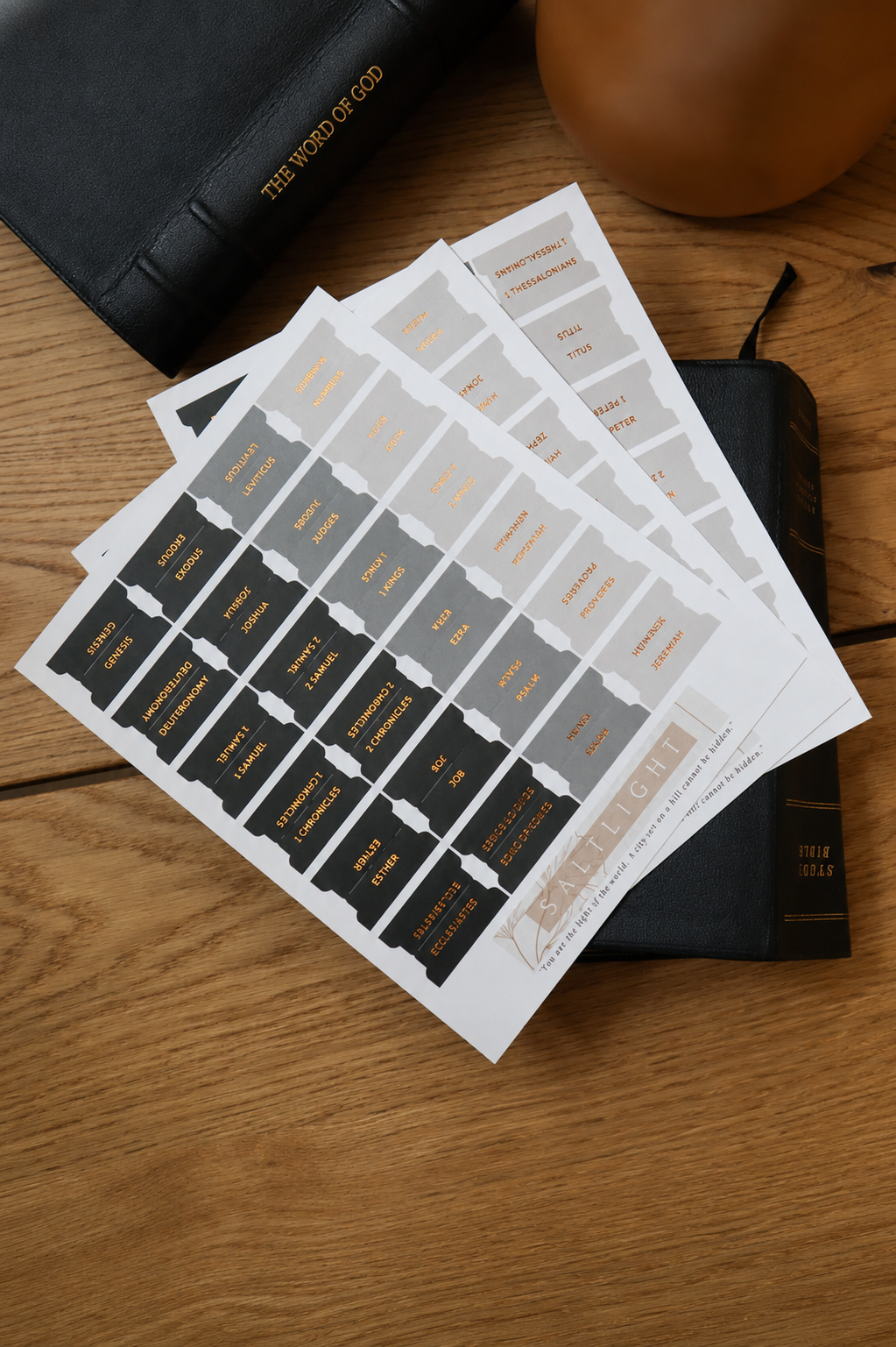 Bible Tabs — Black + Copper Foil (Matte-Coated)
