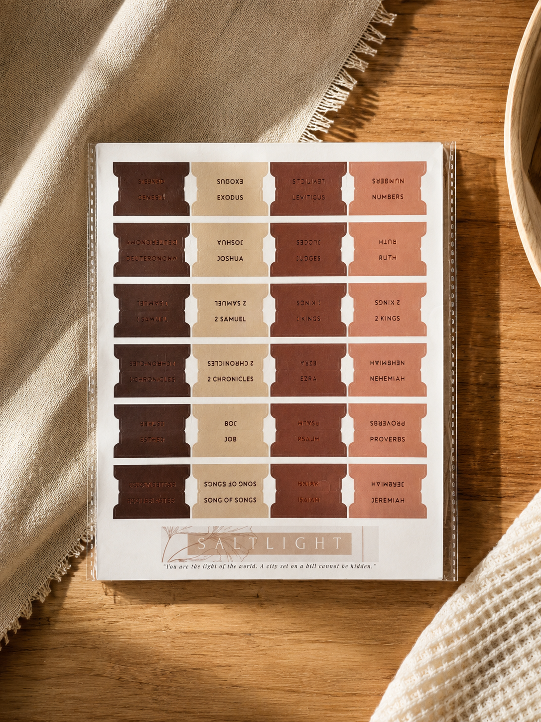 Bible Tabs — Brown + Copper Foil (Matte-Coated)