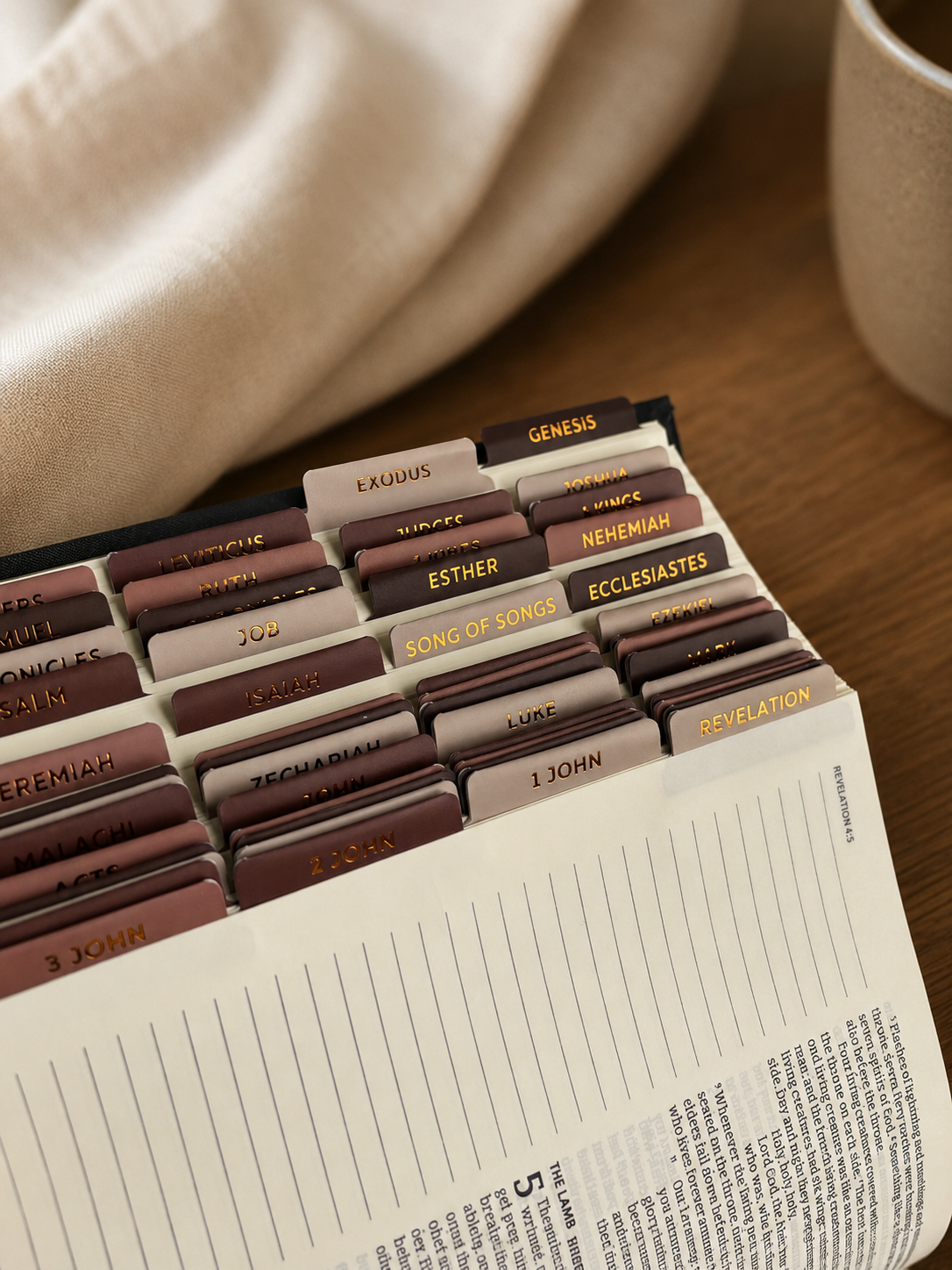 Bible Tabs — Brown + Copper Foil (Matte-Coated)