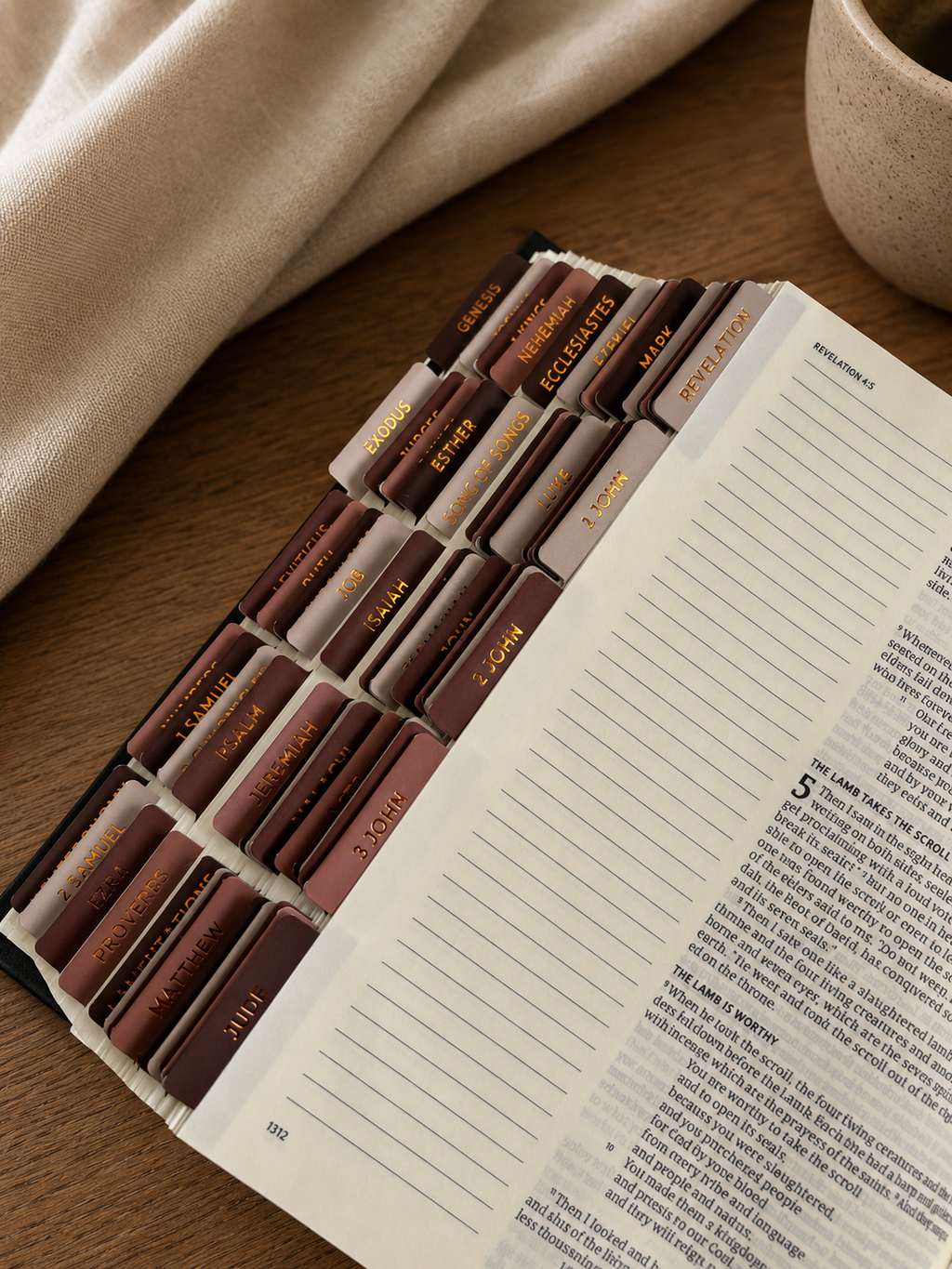 Bible Tabs — Brown + Copper Foil (Matte-Coated)