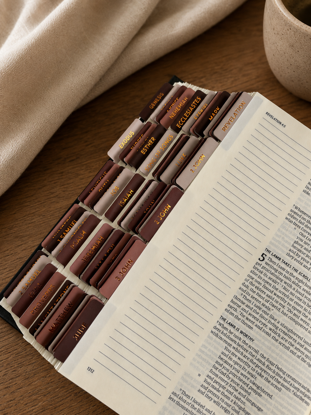 Bible Tabs — Brown + Copper Foil (Matte-Coated)