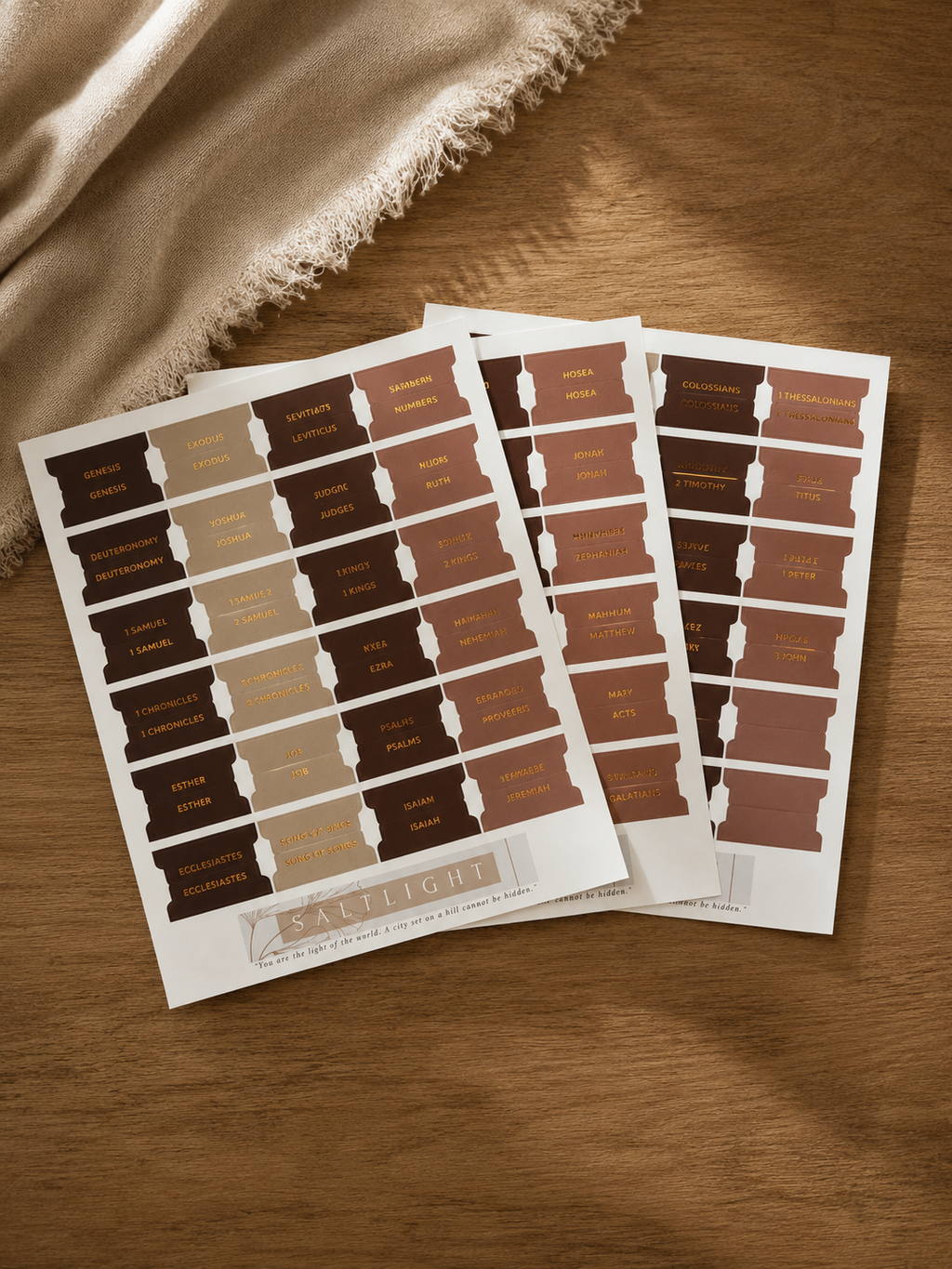 Bible Tabs — Brown + Copper Foil (Matte-Coated)