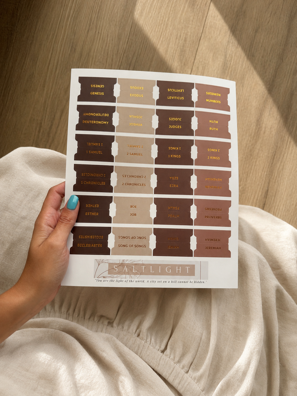 Bible Tabs — Brown + Copper Foil (Matte-Coated)