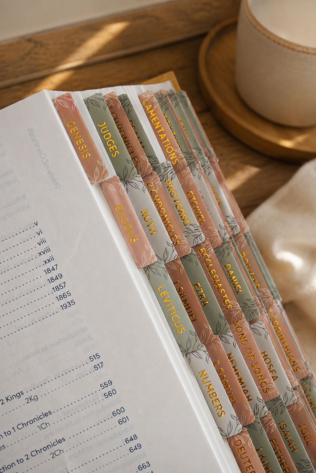 Bible Tabs — Spring Floral + Gold Foil (Matte-Coated)