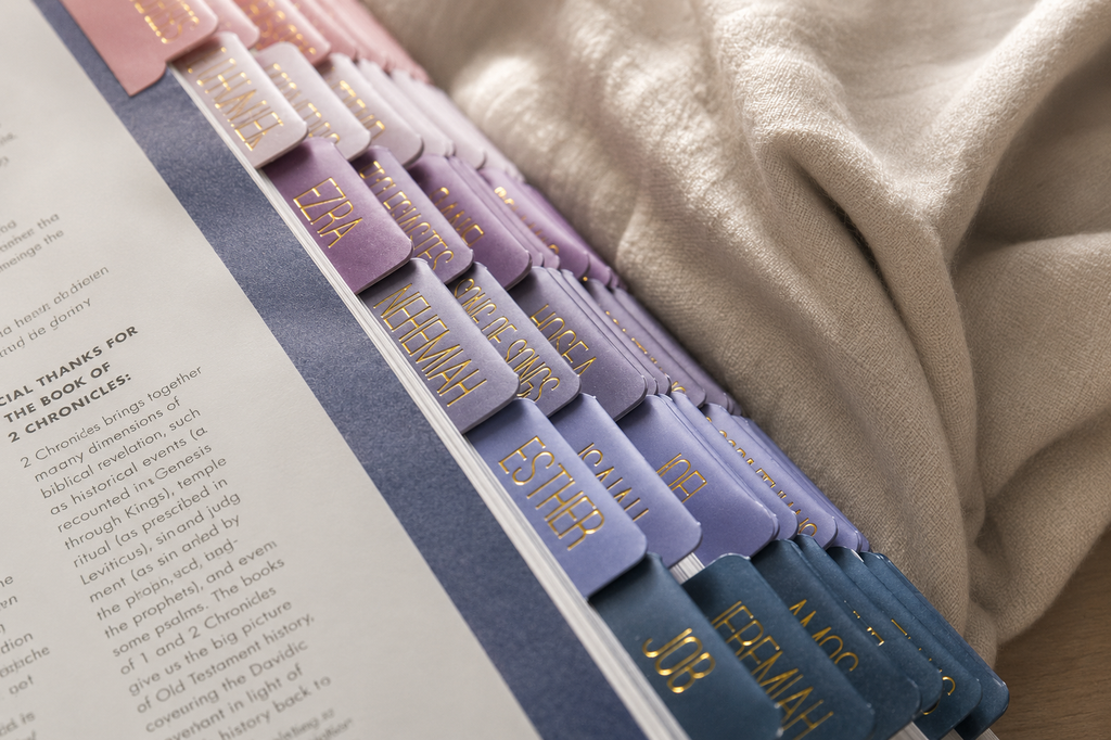 Bible Tabs — Purple + Gold Foil (Matte-Coated)