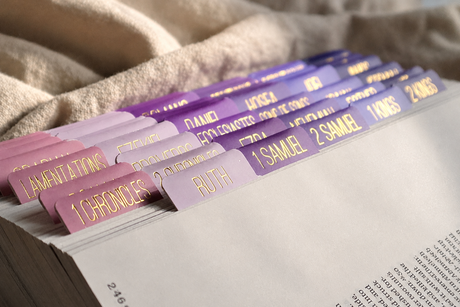 Bible Tabs — Purple + Gold Foil (Matte-Coated)