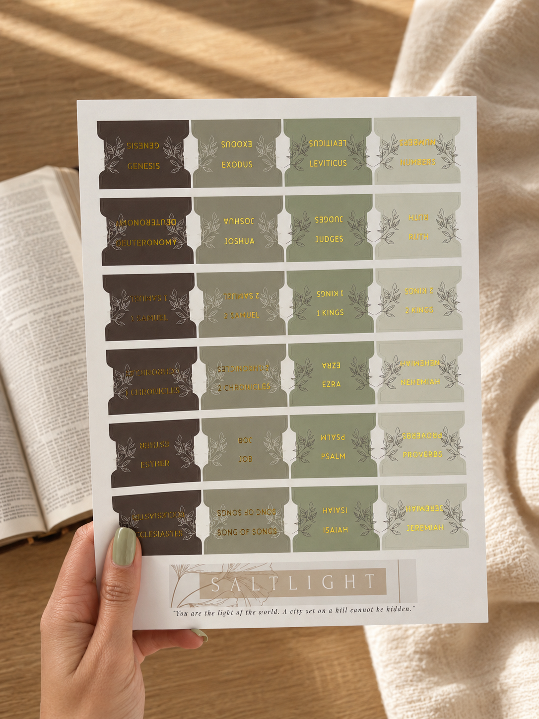 Bible Tabs — Pine Green + Gold Foil (Matte-Coated)