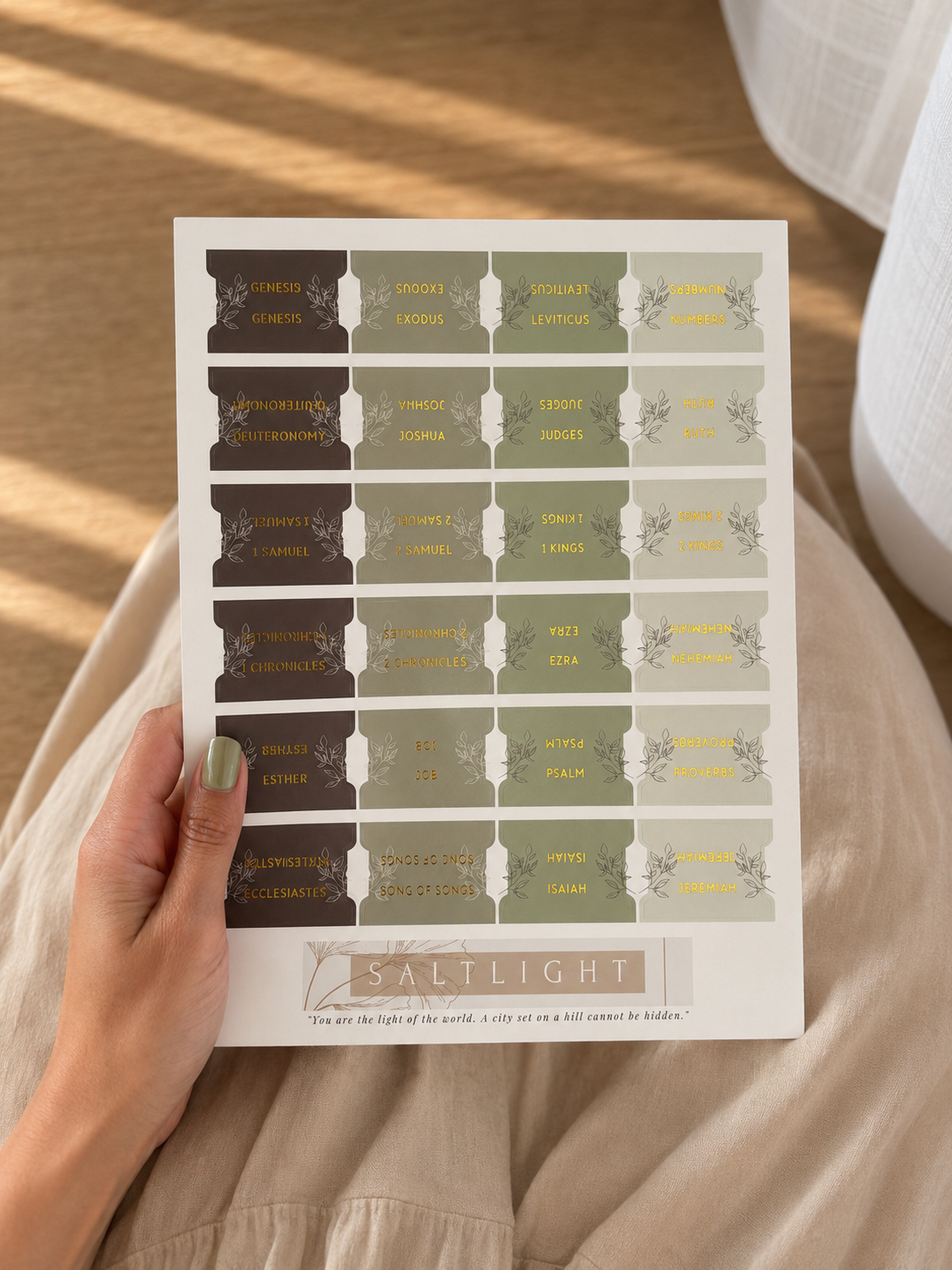 Bible Tabs — Pine Green + Gold Foil (Matte-Coated)