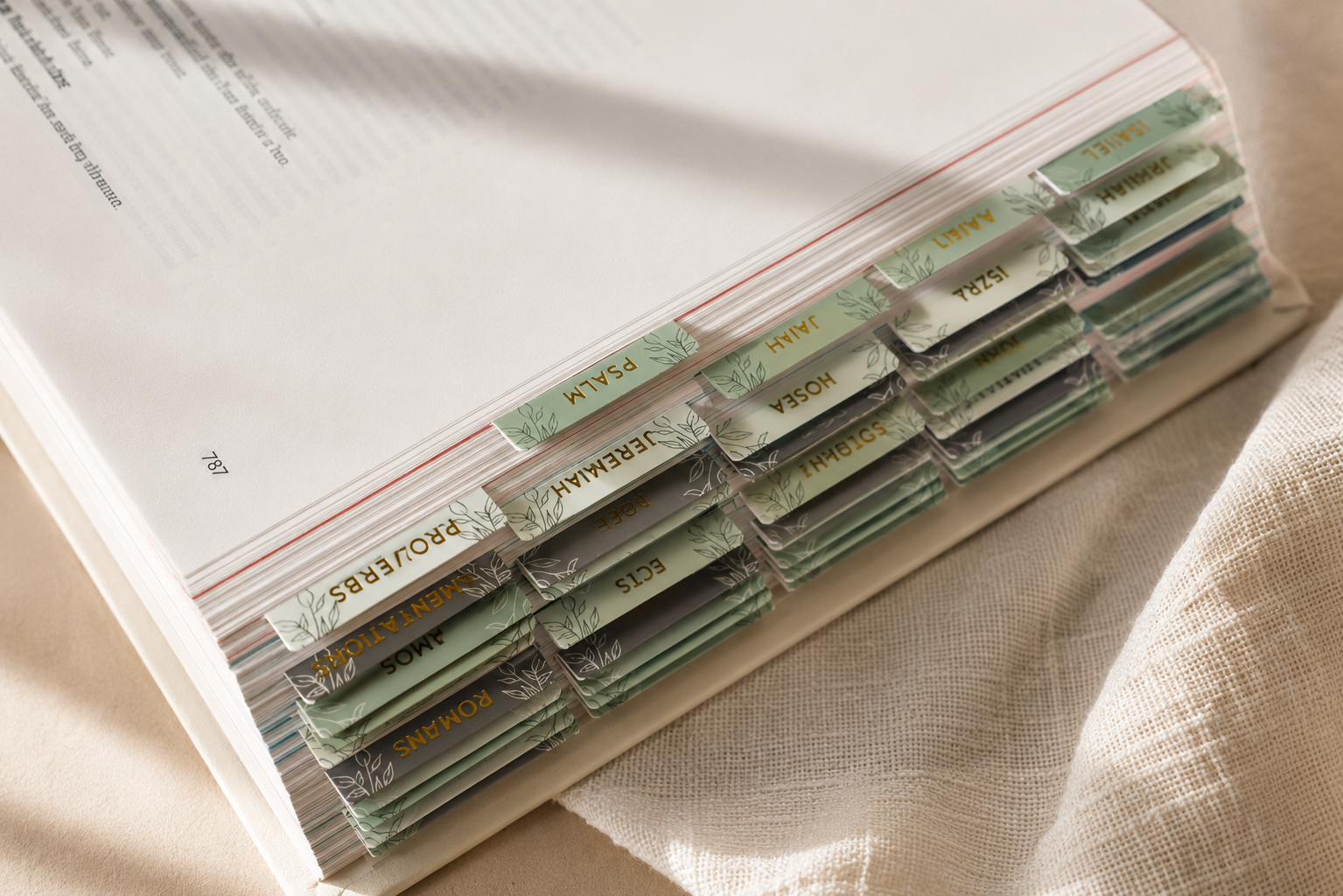 Bible Tabs — Pine Green + Gold Foil (Matte-Coated)