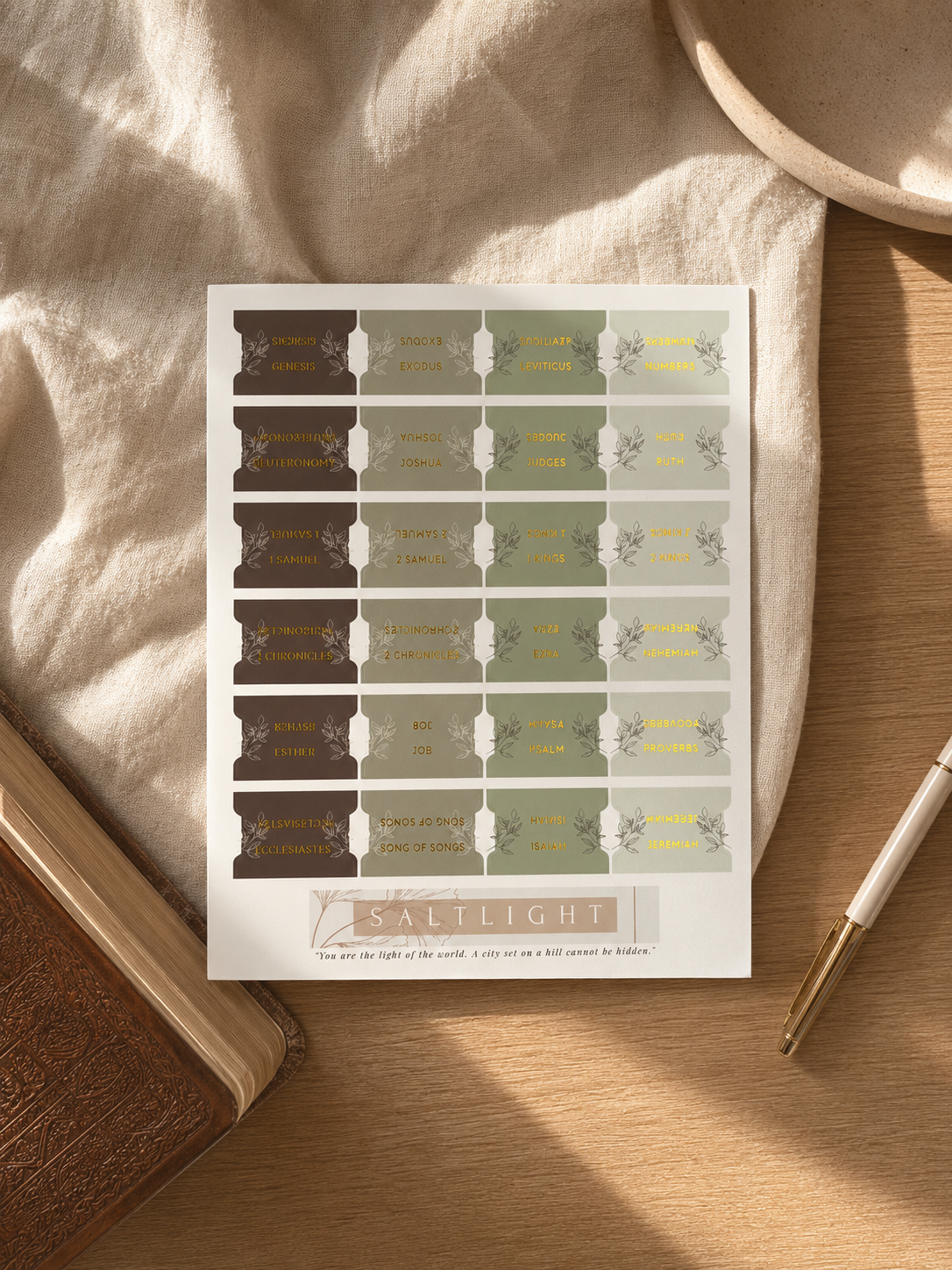 Bible Tabs — Pine Green + Gold Foil (Matte-Coated)