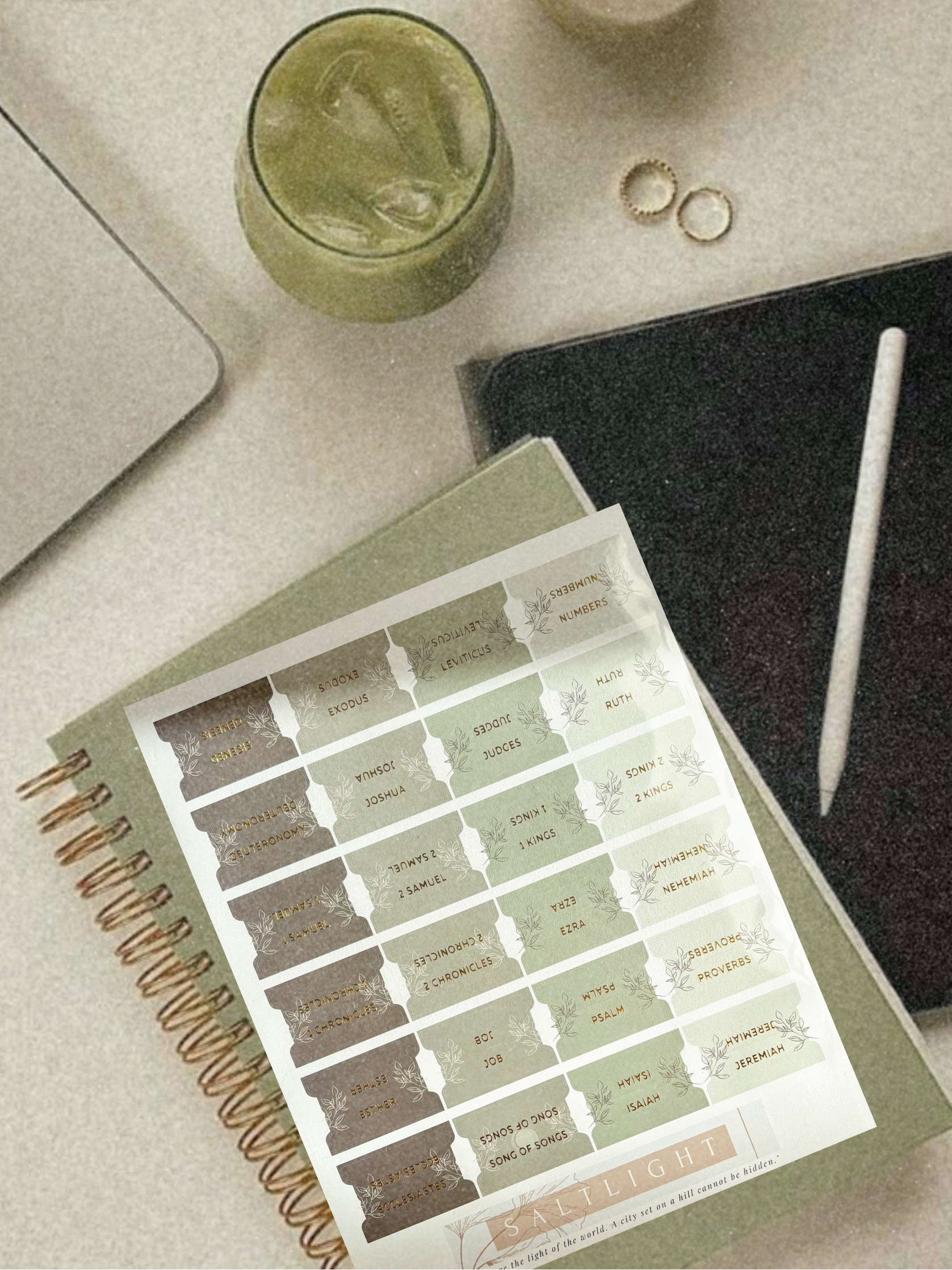 Bible Tabs — Pine Green + Gold Foil (Matte-Coated)