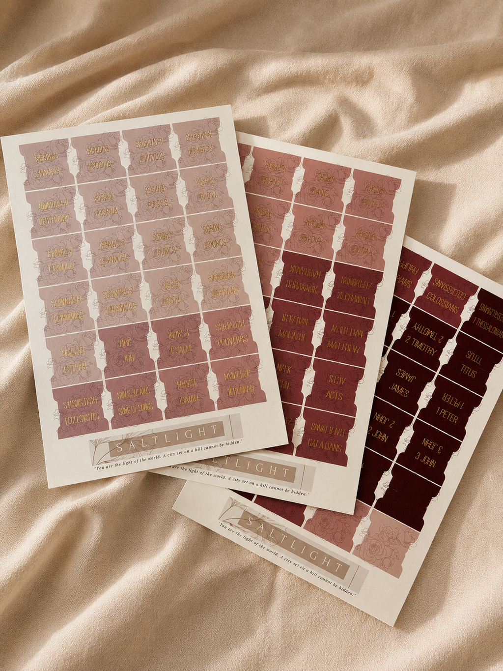 Bible Tabs — Rose Floral (2) + Gold Foil (Matte-Coated)